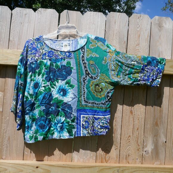 Tiny Anthropologie Blouse Ellery Blue Floral Patchwork Print Top Size Medium - Picture 2 of 7
